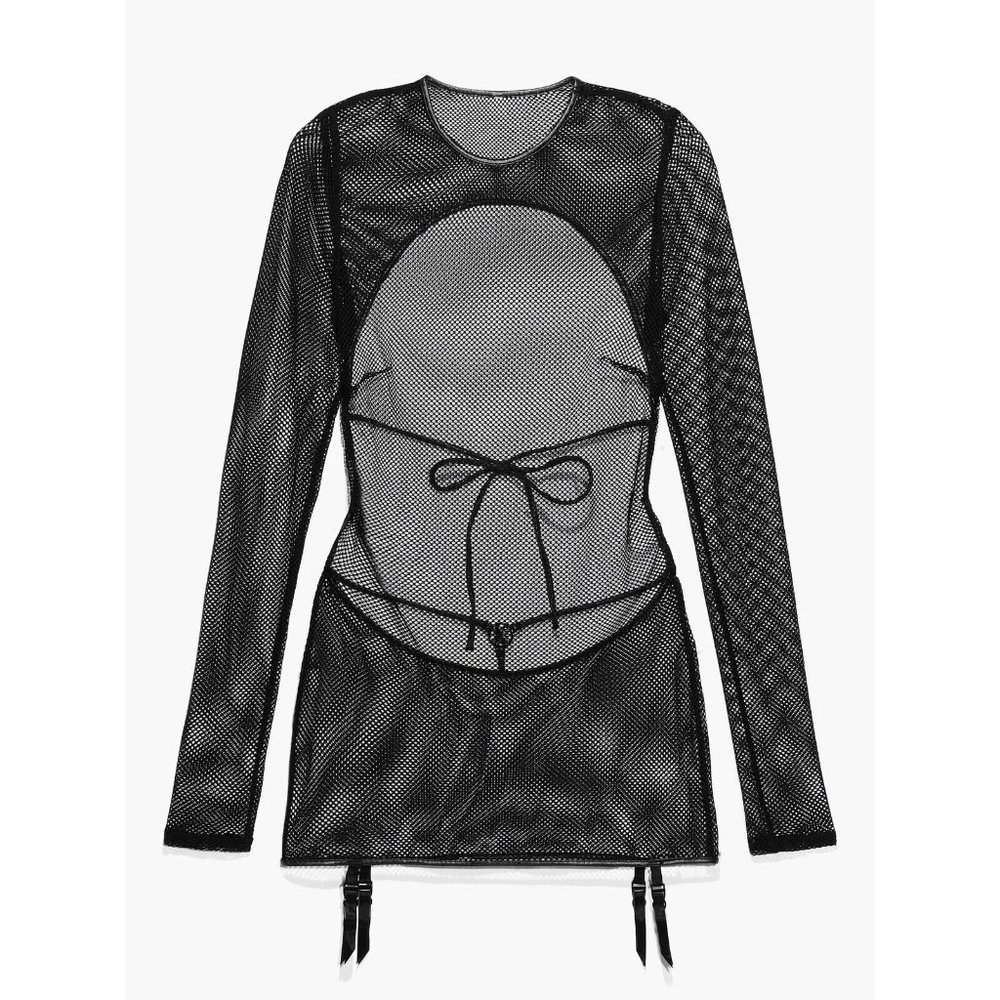 NEW M Medium open back Savage X Fenty Glossy Flossy Long Sleeve Fishnet Garter